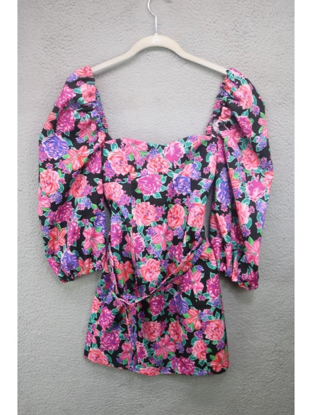 Zara Long Puff Sleeve Dark Floral Babydoll Mini Dress-XS-Belted-Whimsigoth